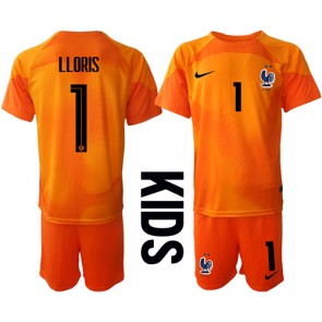 Frankrike Hugo Lloris #1 Målvakt kläder Barn VM 2022 Hemmatröja Kortärmad (+ korta byxor)